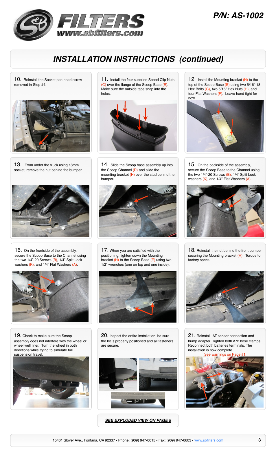 Installation instructions (continued) p/n: as-1002 | S&B Filters Cold Air Intake Scoop AS-1002 User Manual | Page 3 / 5