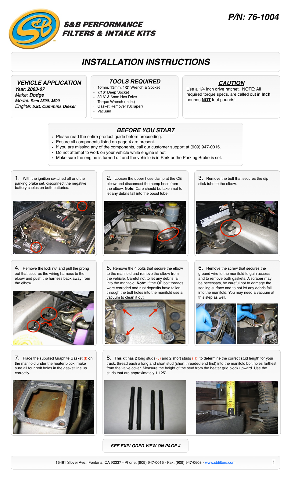 S&B Filters Intake Elbow 76-1004 User Manual | 5 pages