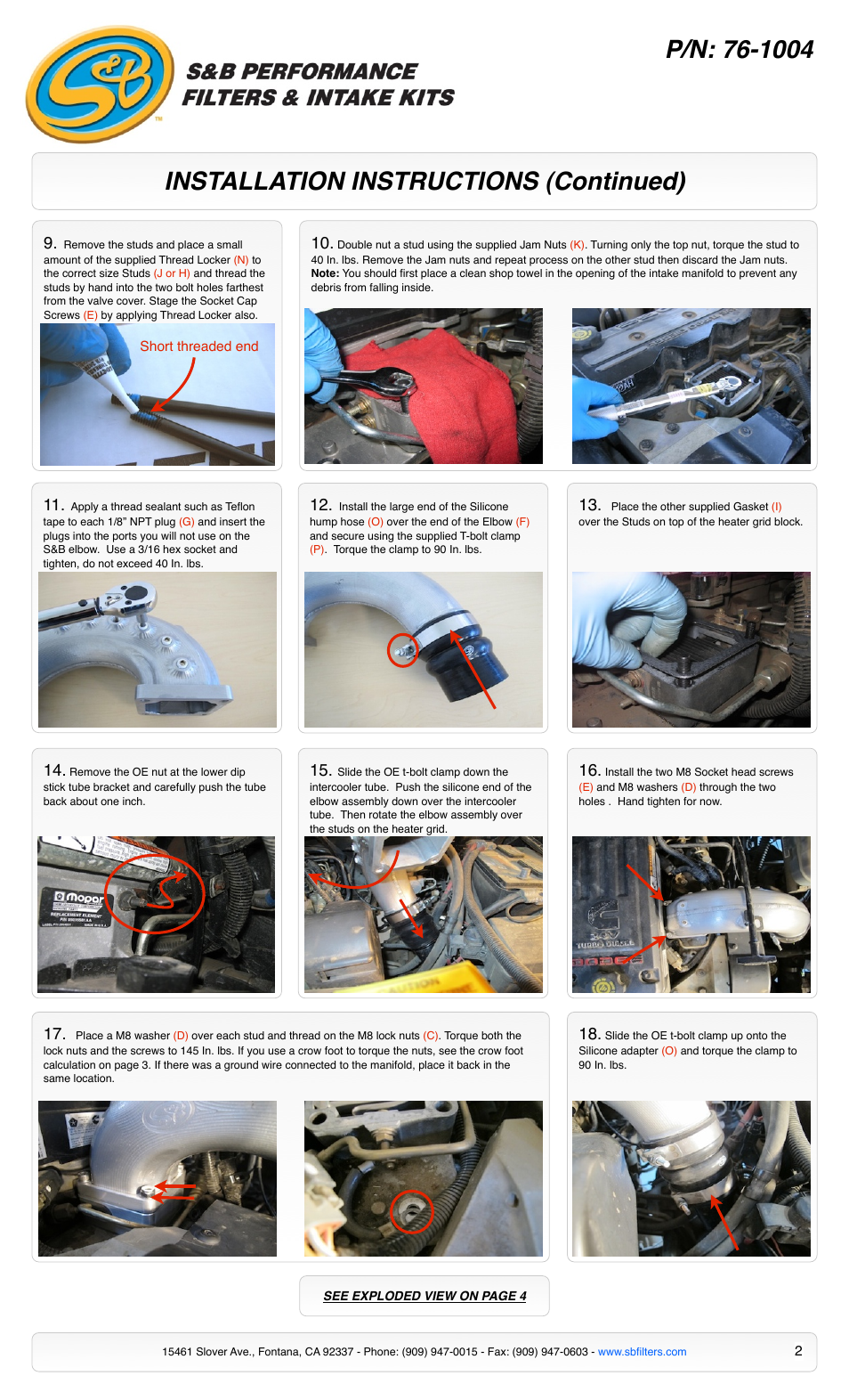 Installation instructions (continued) | S&B Filters Intake Elbow 76-1004 User Manual | Page 2 / 5