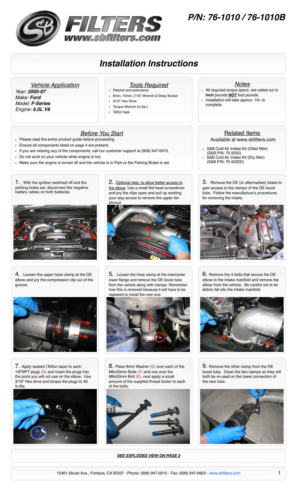 S&B Filters Cast Aluminum Intake Elbow 76-1010 User Manual | 3 pages