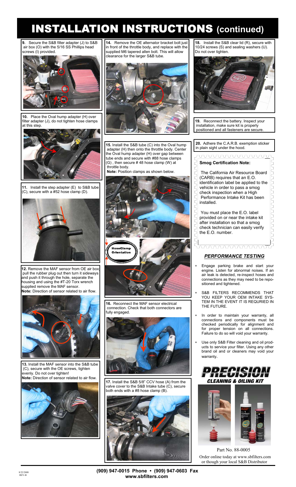 Installation instructions, Continued) | S&B Filters Cold Air Intake Kit - Cotton Filter 75-5022 User Manual | Page 2 / 3