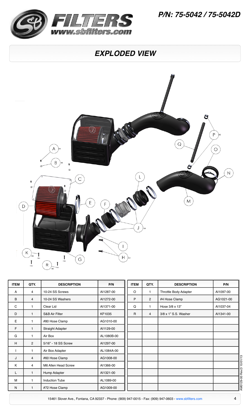 Exploded view | S&B Filters Cold Air Intake Kit - Cotton Filter 75-5042 User Manual | Page 4 / 4