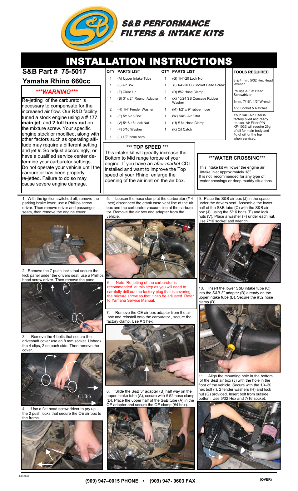 S&B Filters Cold Air Intake Kit - Cotton Filter 75-5017 User Manual | 3 pages