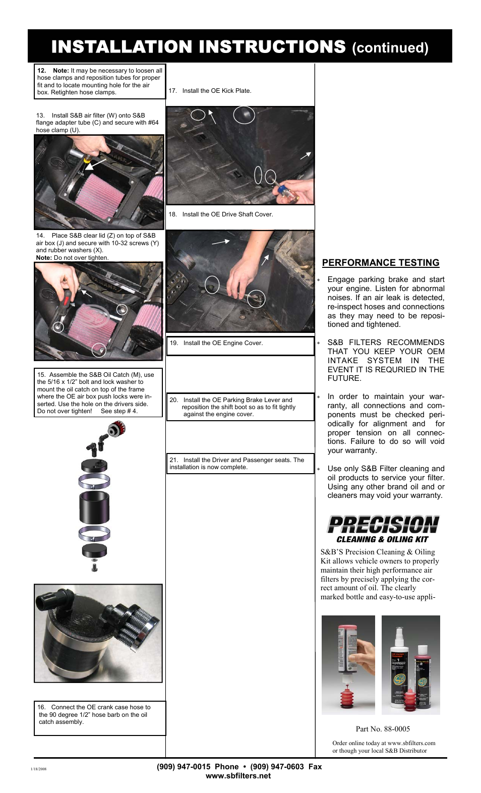 Installation instructions, Continued) | S&B Filters Cold Air Intake Kit - Cotton Filter 75-5017 User Manual | Page 2 / 3