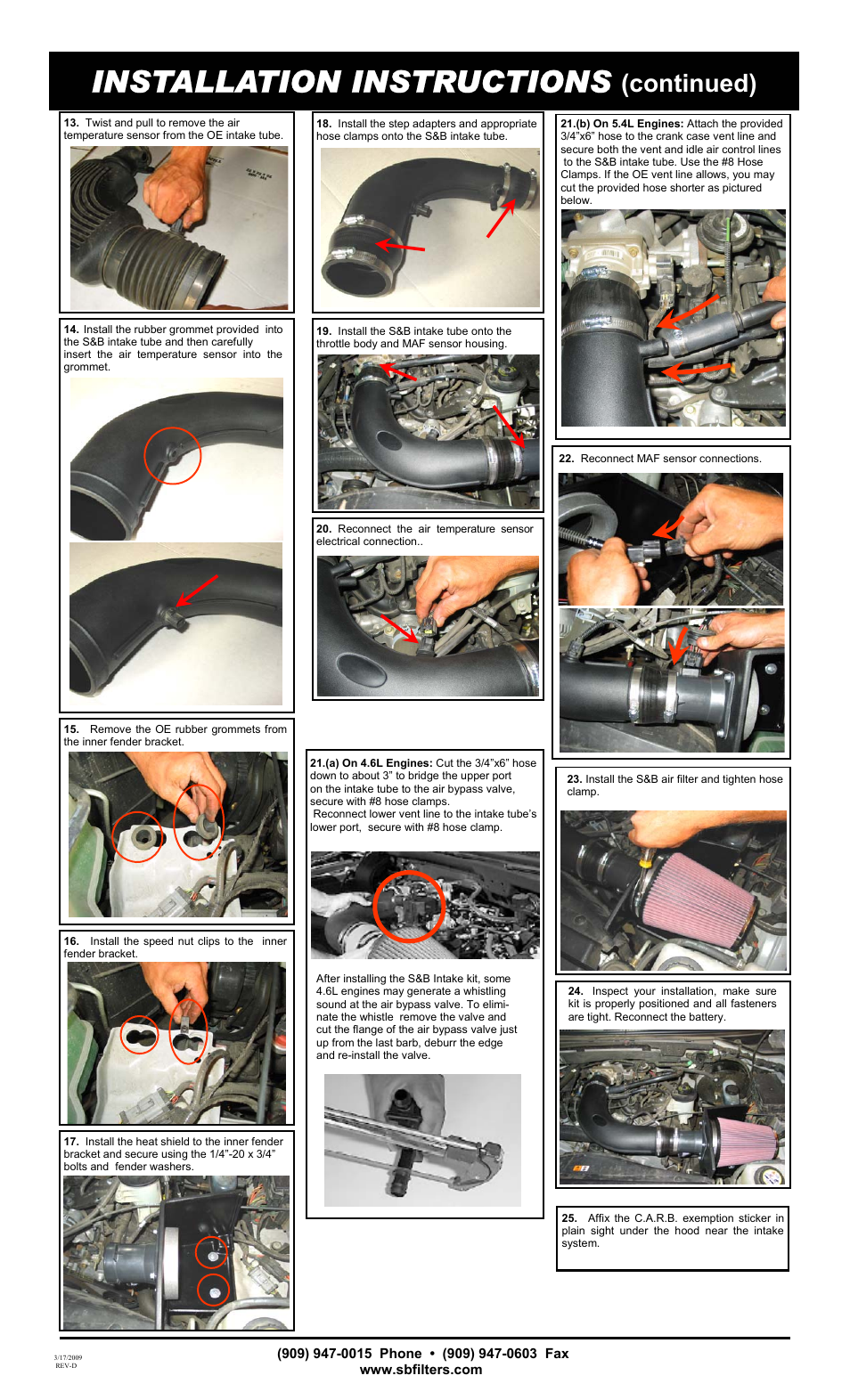 Installation instructions, Continued) | S&B Filters Cold Air Intake Kit - Cotton Filter 75-2514-4 User Manual | Page 2 / 3