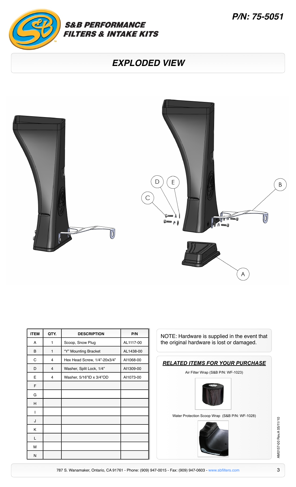 Related items for your purchase | S&B Filters Snow Plug 75-5051 User Manual | Page 3 / 3