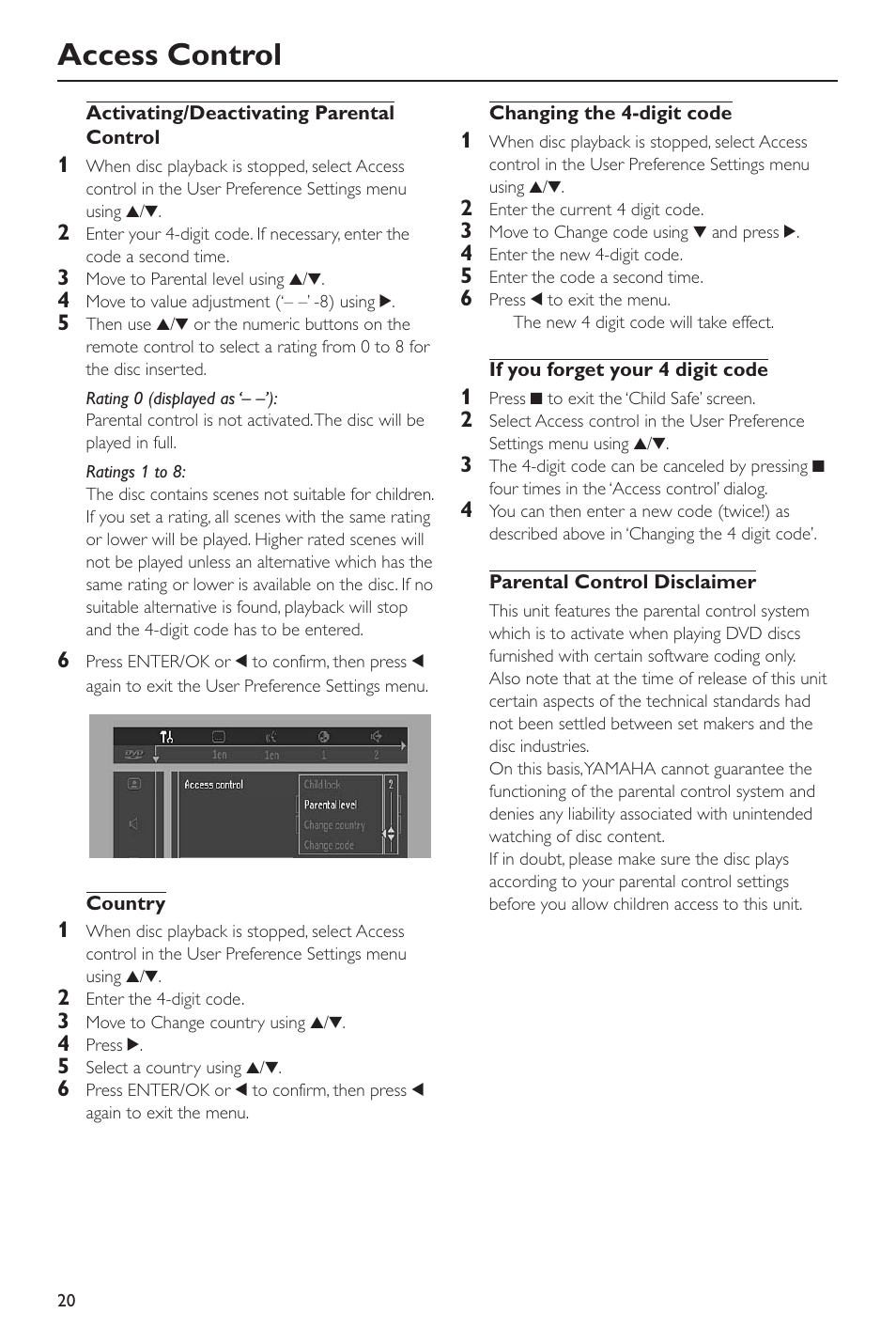 Access control | Yamaha DVD-S530 User Manual | Page 24 / 27