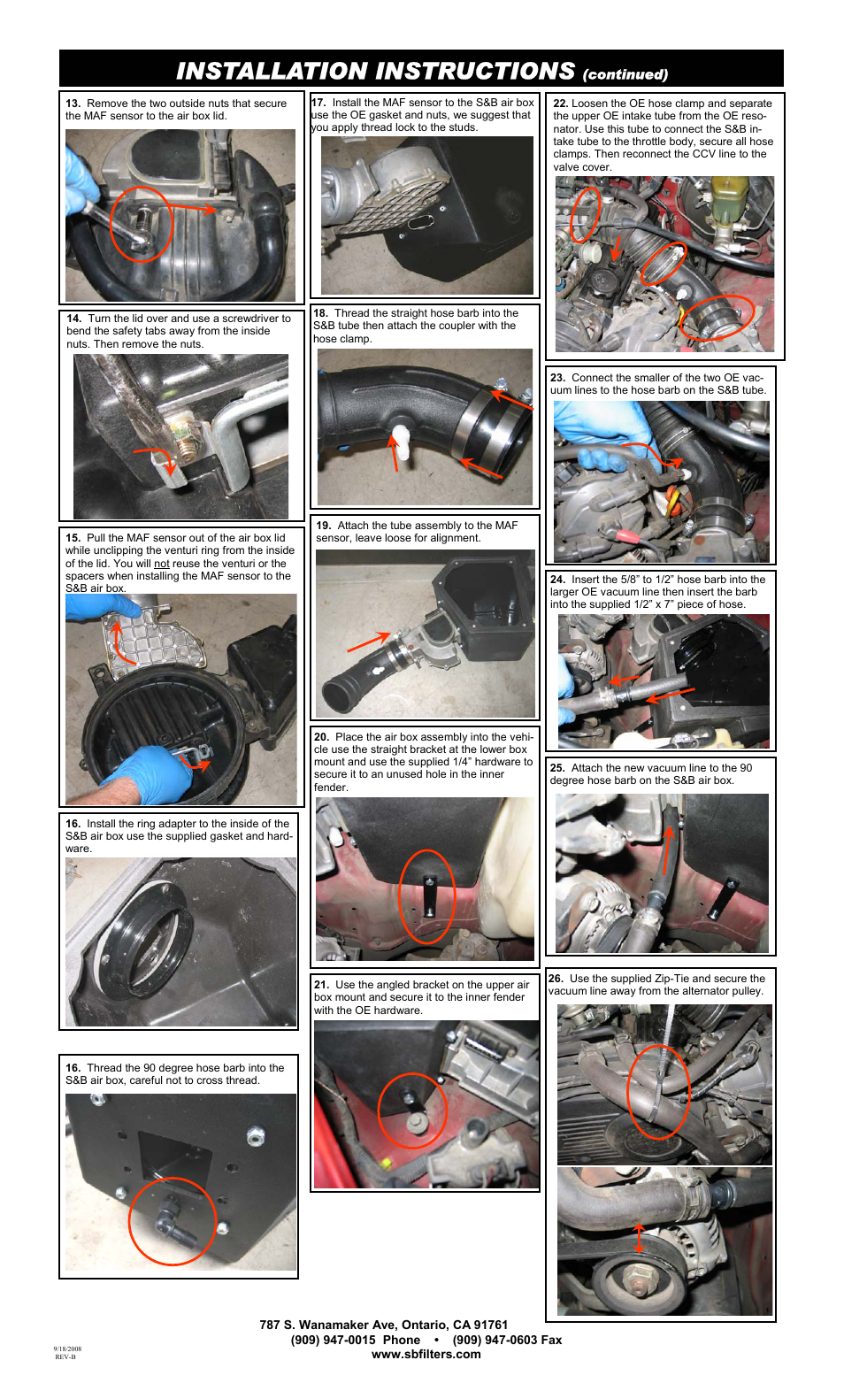 Installation instructions | S&B Filters Cold Air Intake Kit - Cotton Filter 75-9006 User Manual | Page 2 / 3