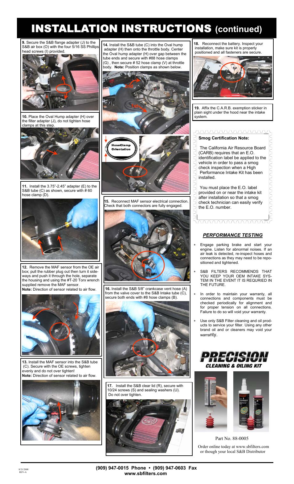 Installation instructions, Continued) | S&B Filters Cold Air Intake Kit - Cotton Filter 75-5020 User Manual | Page 2 / 3