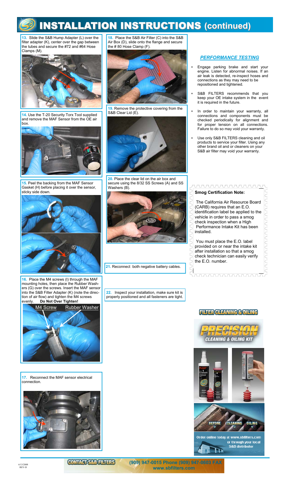 Installation instructions, Continued) | S&B Filters Cold Air Intake Kit - Cotton Filter 75-5037 User Manual | Page 2 / 3