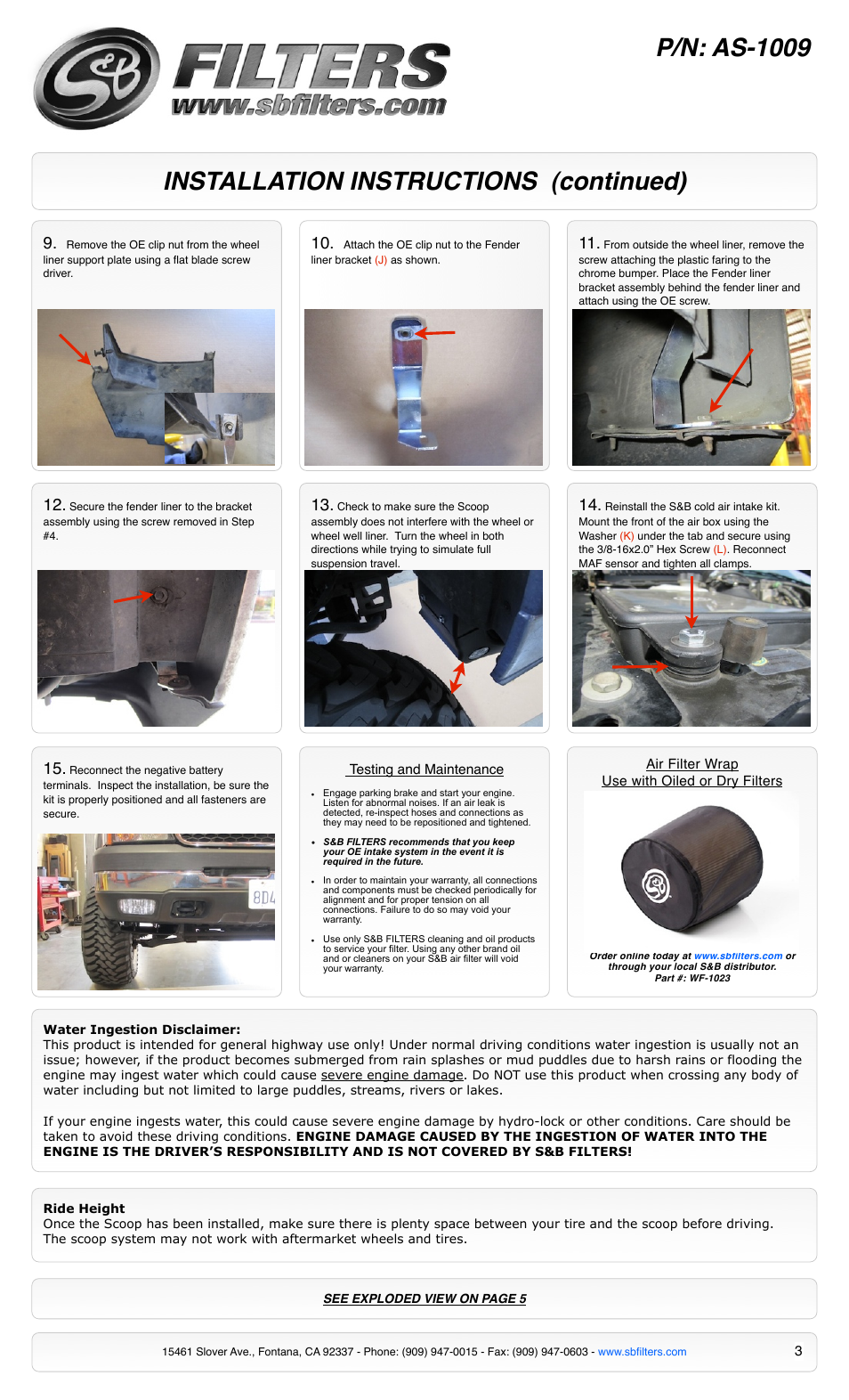 Installation instructions (continued) p/n: as-1009 | S&B Filters Cold Air Intake Scoop AS-1009 User Manual | Page 3 / 5