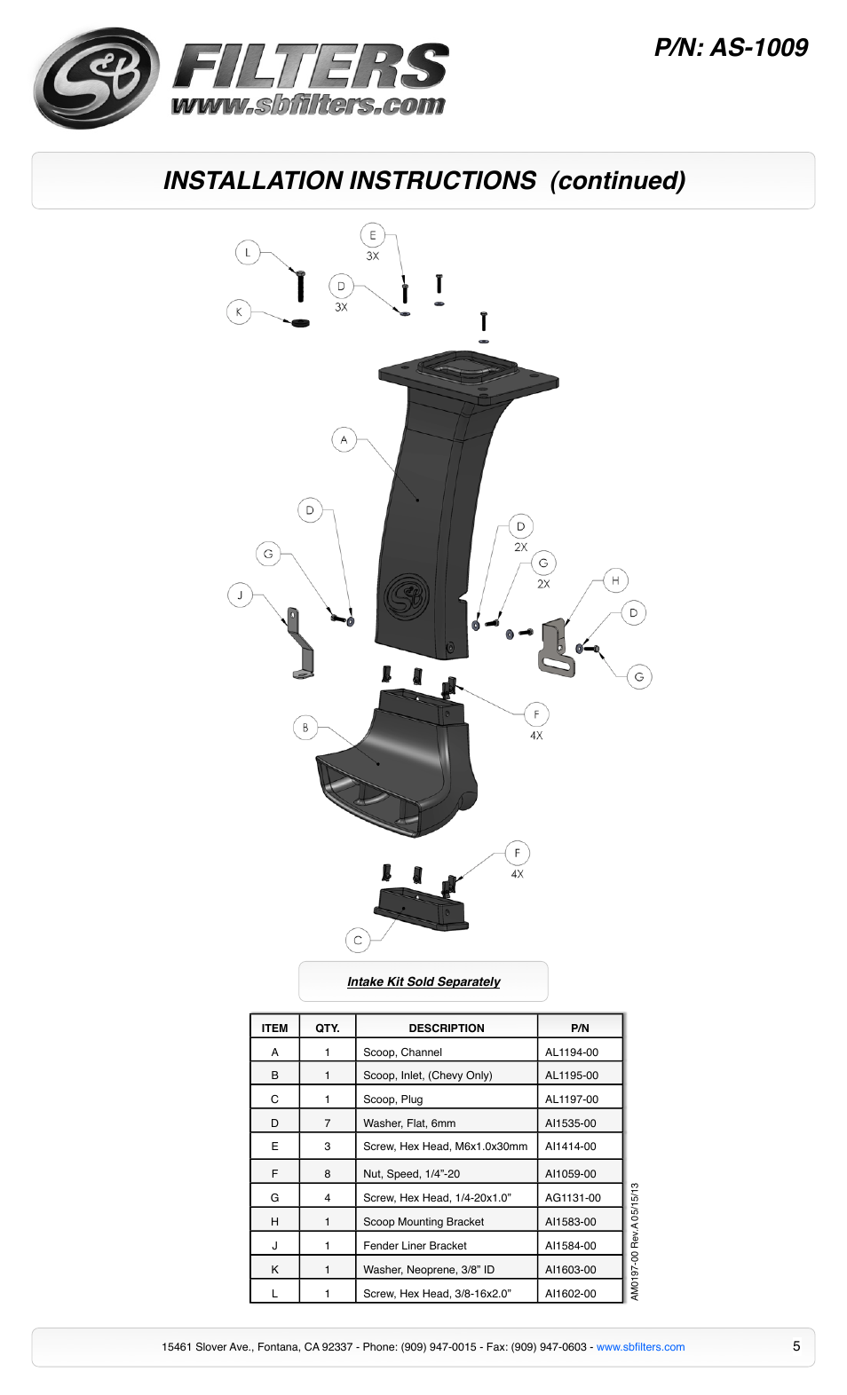 Installation instructions (continued) p/n: as-1009 | S&B Filters Cold Air Intake Scoop AS-1009 User Manual | Page 5 / 5