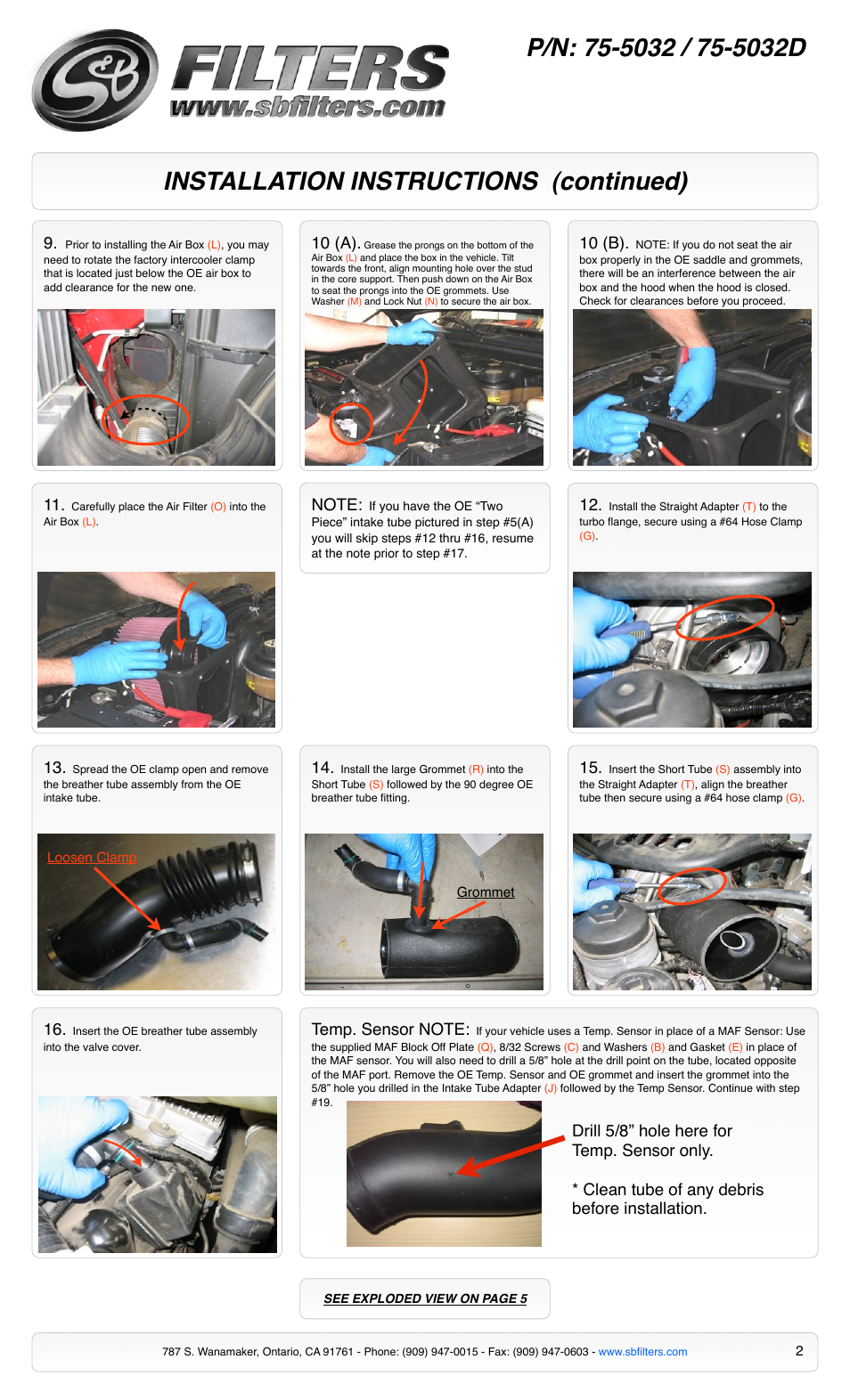 Installation instructions (continued), 10 (a), 10 (b) | S&B Filters Cold Air Intake Kit - Cotton Filter 75-5032 User Manual | Page 2 / 5