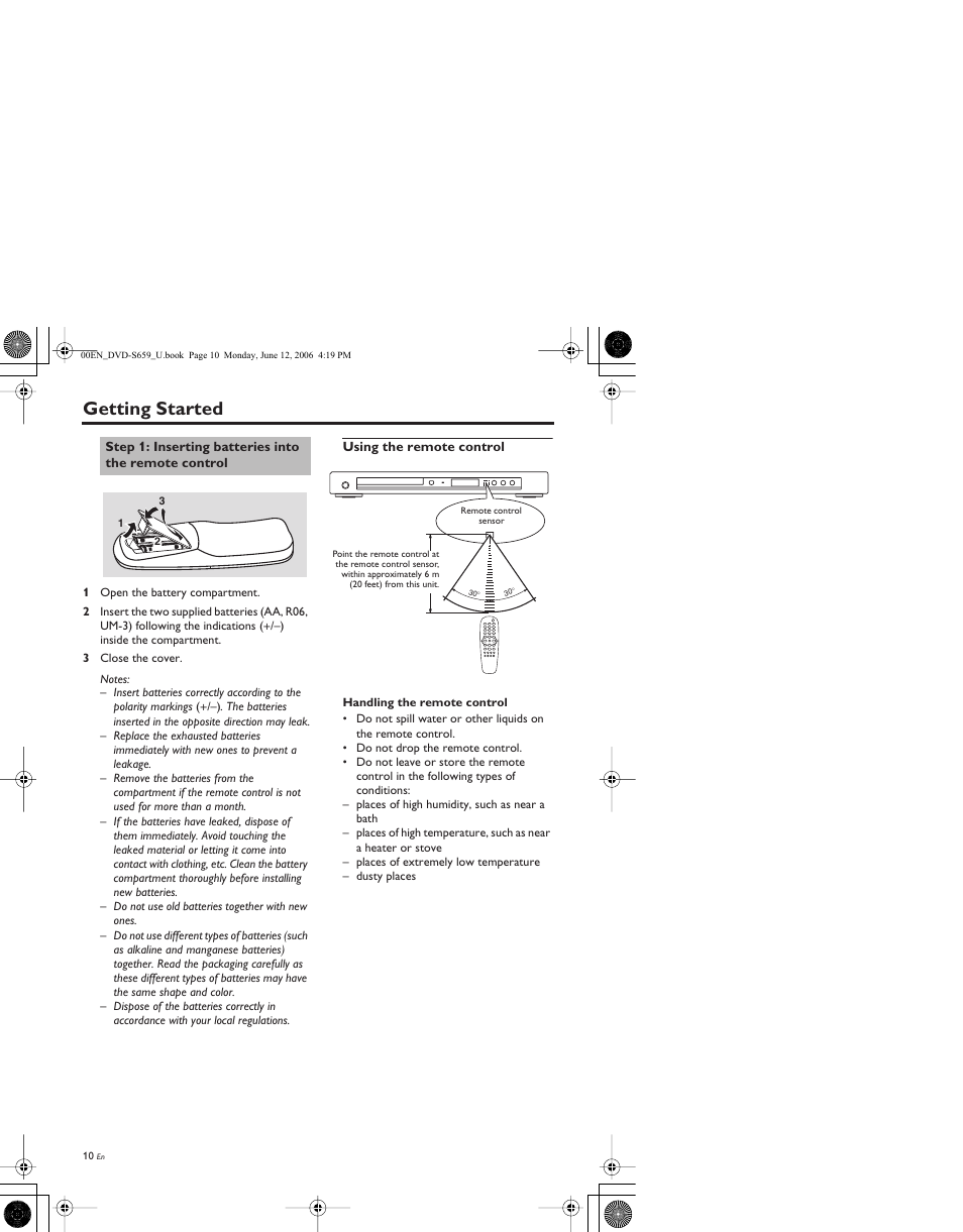 Getting started, Using the remote control | Yamaha DVD-S659 User Manual | Page 14 / 47