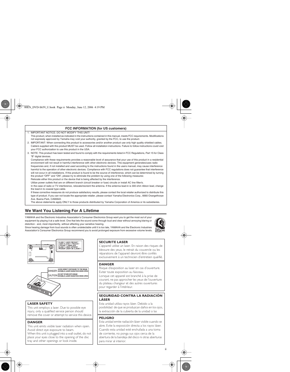 We want you listening for a lifetime | Yamaha DVD-S659 User Manual | Page 3 / 47