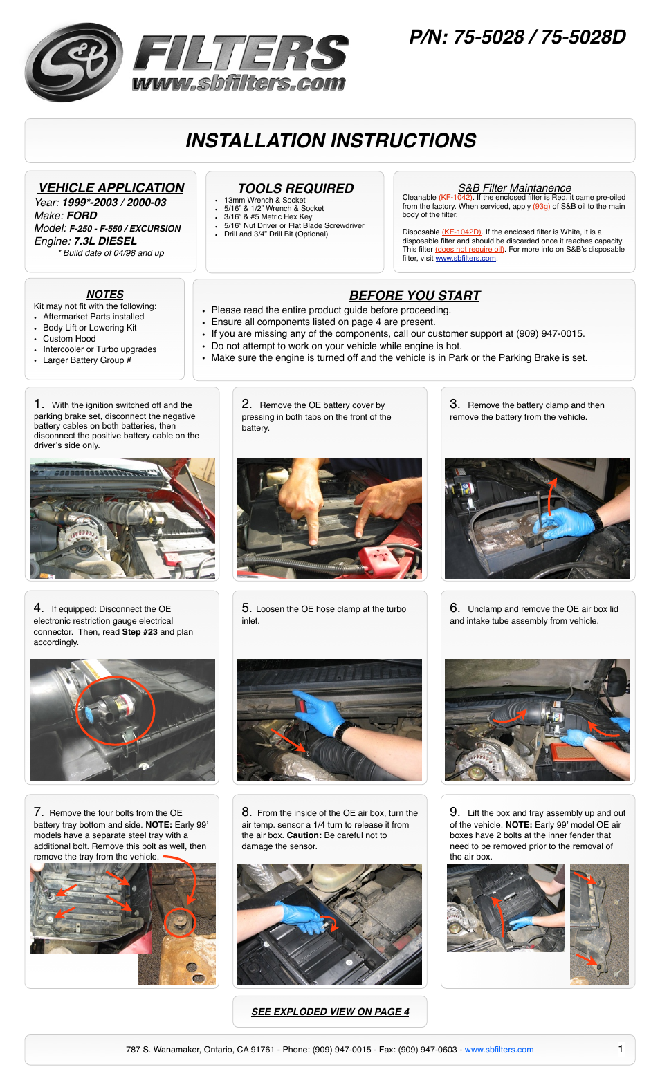 S&B Filters Cold Air Intake Kit - Cotton Filter 75-5028 User Manual | 4 pages