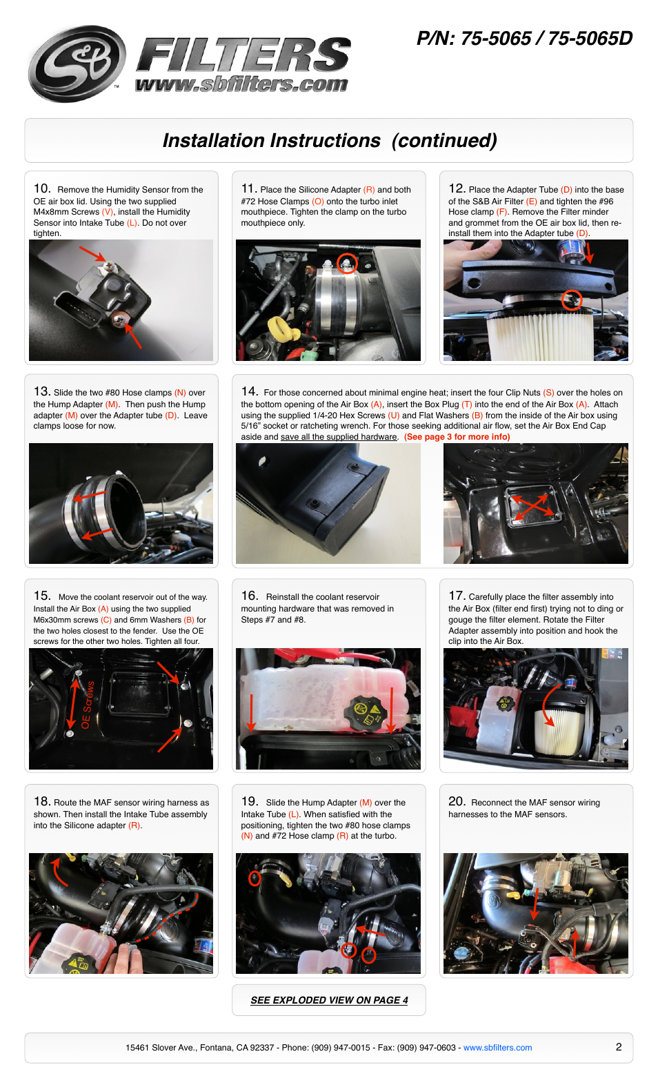 Installation instructions (continued) | S&B Filters Cold Air Intake Kit - Cotton Filter 75-5065 User Manual | Page 2 / 4