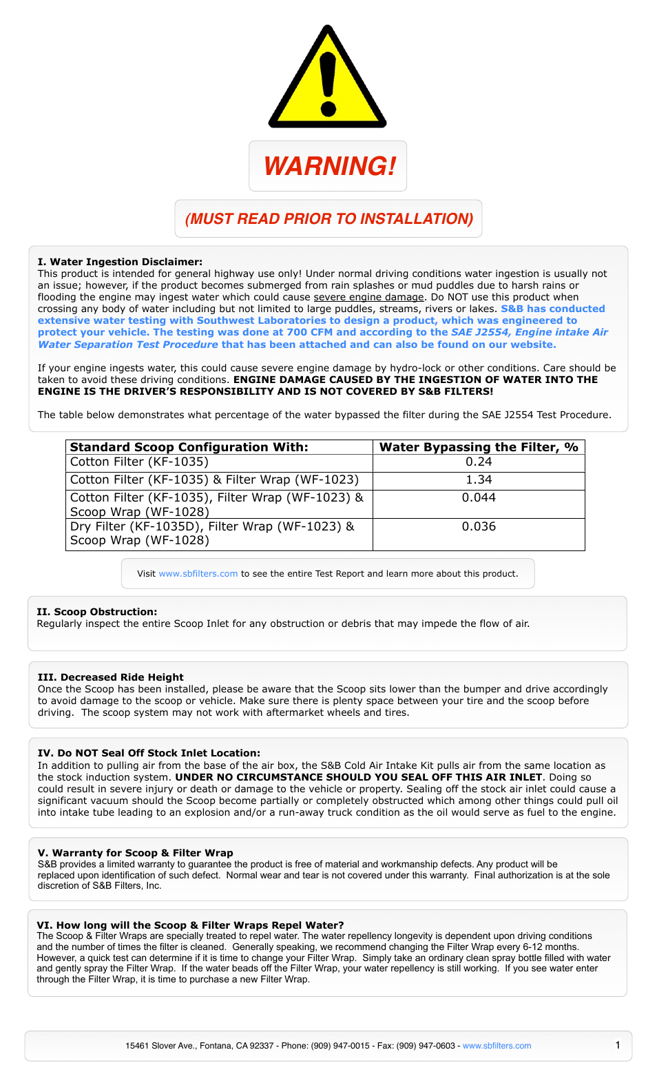 S&B Filters Cold Air Intake Scoop AS-5049 User Manual | 5 pages