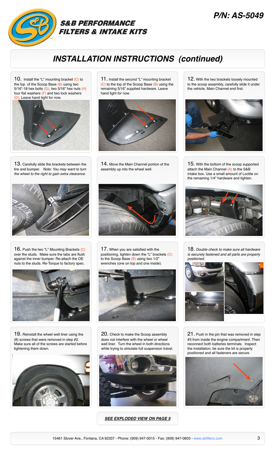 Installation instructions (continued) p/n: as-5049 | S&B Filters Cold Air Intake Scoop AS-5049 User Manual | Page 3 / 5