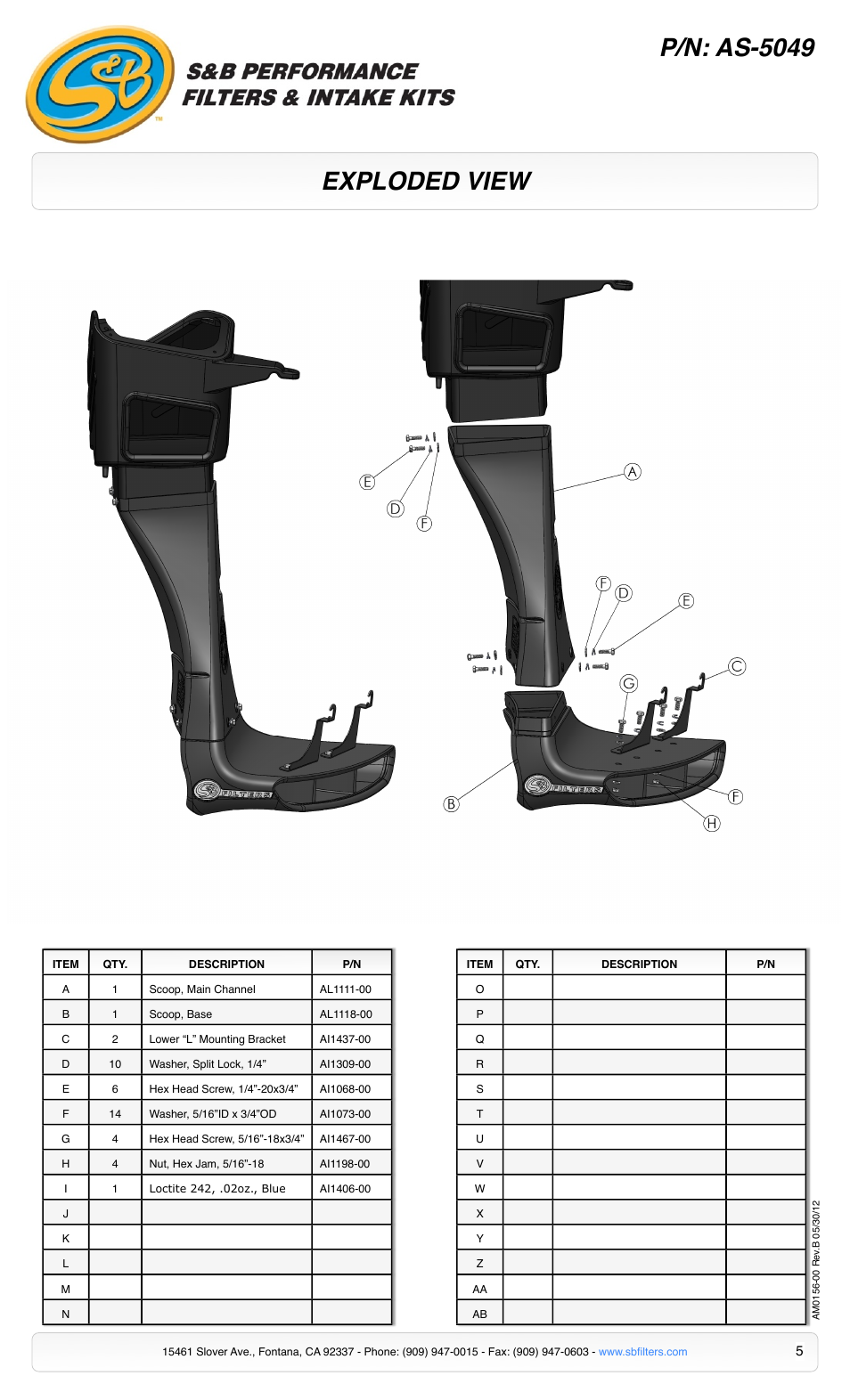 Exploded view p/n: as-5049 | S&B Filters Cold Air Intake Scoop AS-5049 User Manual | Page 5 / 5