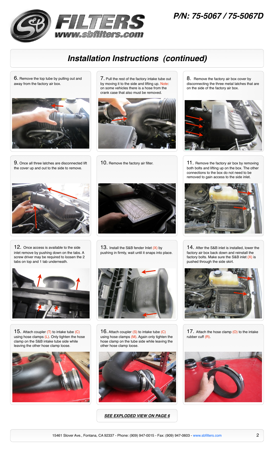 Installation instructions (continued) | S&B Filters Cold Air Intake Kit - Cotton Filter 75-5067D User Manual | Page 2 / 6