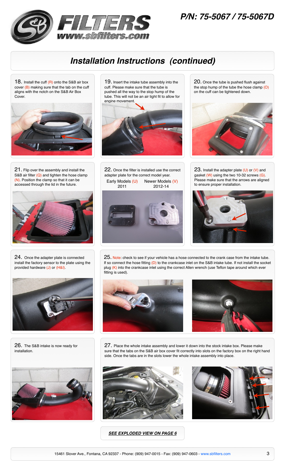 Installation instructions (continued) | S&B Filters Cold Air Intake Kit - Cotton Filter 75-5067D User Manual | Page 3 / 6