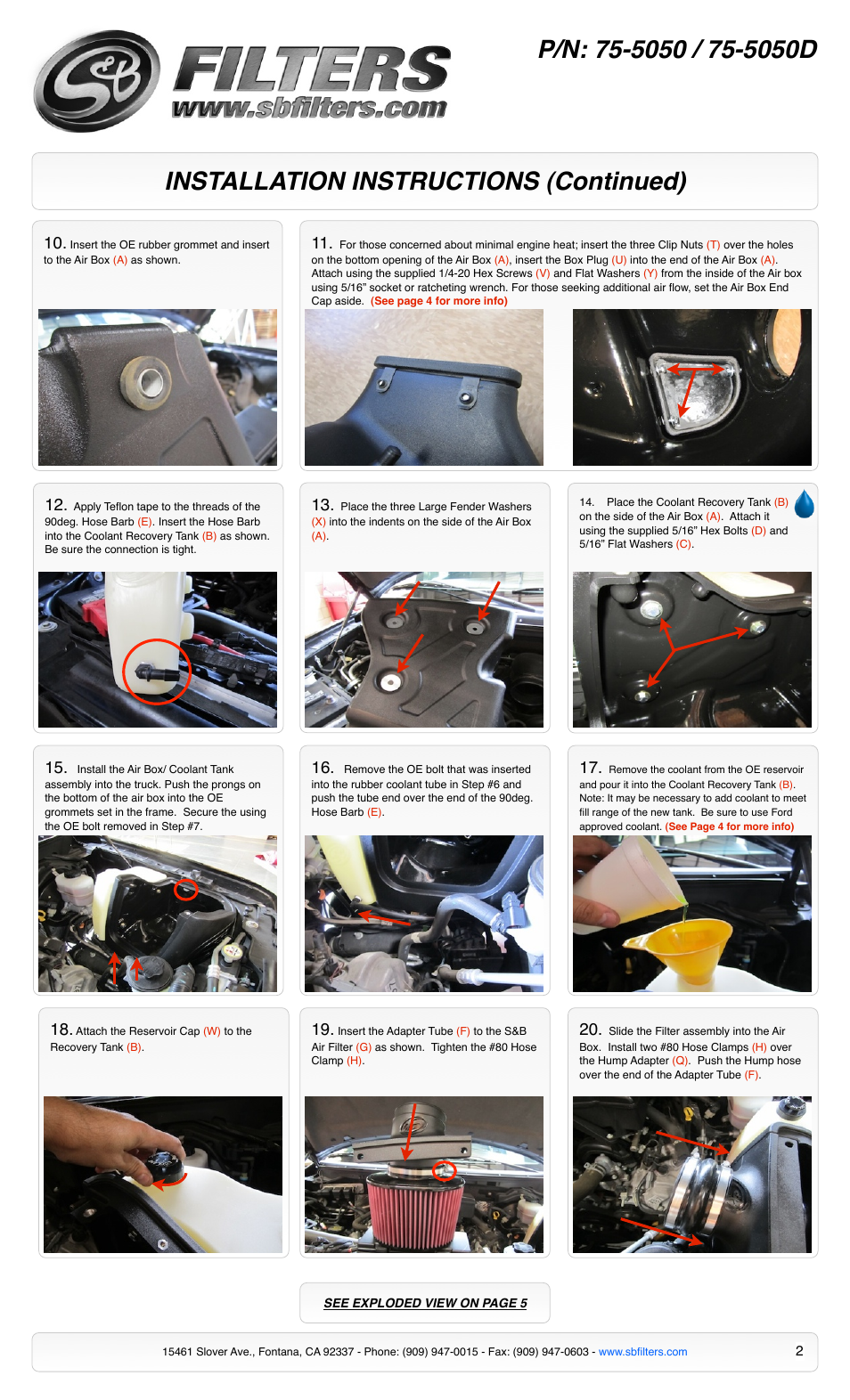 Installation instructions (continued) | S&B Filters Cold Air Intake Kit - Cotton Filter 75-5050 User Manual | Page 2 / 5