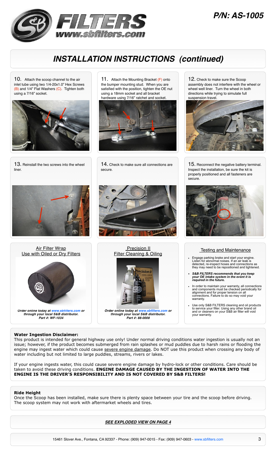 Installation instructions (continued) p/n: as-1005 | S&B Filters Cold Air Intake Scoop AS-1005 User Manual | Page 3 / 4