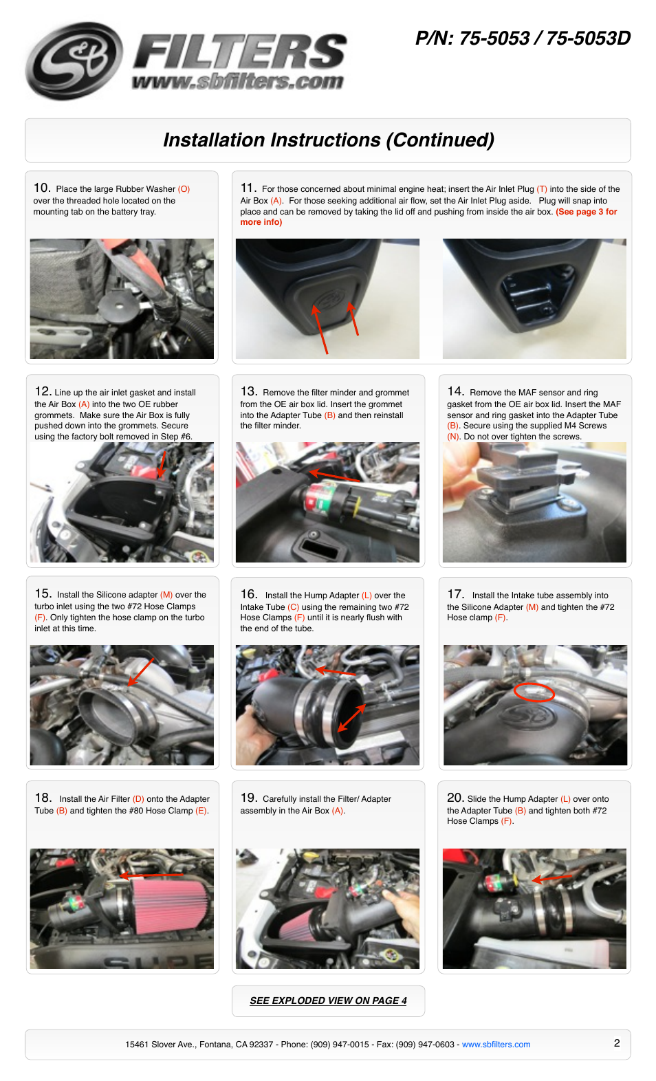 Installation instructions (continued) | S&B Filters Cold Air Intake Kit - Cotton Filter 75-5053 User Manual | Page 2 / 4