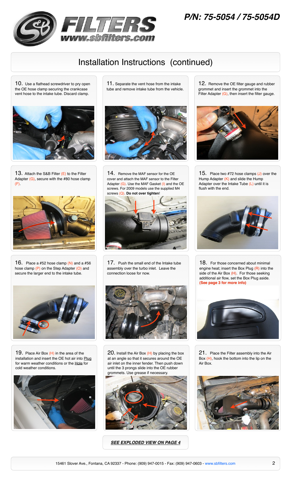 Installation instructions (continued) | S&B Filters Cold Air Intake Kit - Cotton Filter 75-5054 User Manual | Page 2 / 4