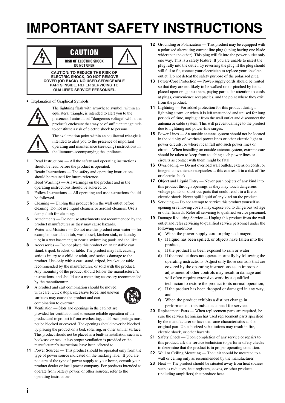 Important safety instructions, Caution | Yamaha DVD-S1700 User Manual | Page 2 / 47