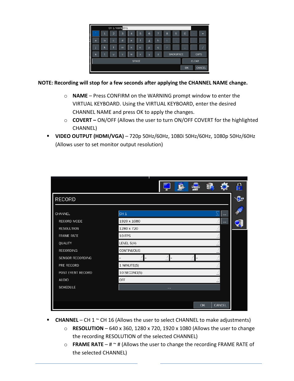 2. record setup | Vonnic VVRHD1620M 16CH HD-SDI 1080P High Resolution DVR (Hard Drive Not Included) User Manual | Page 31 / 96