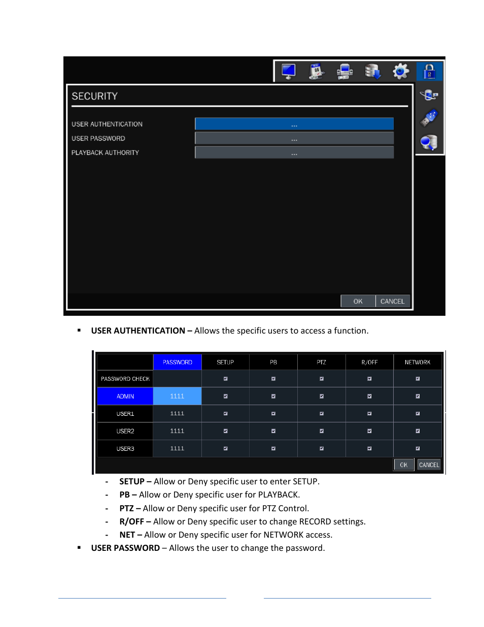 7. security setup | Vonnic VVRHD1620M 16CH HD-SDI 1080P High Resolution DVR (Hard Drive Not Included) User Manual | Page 41 / 96