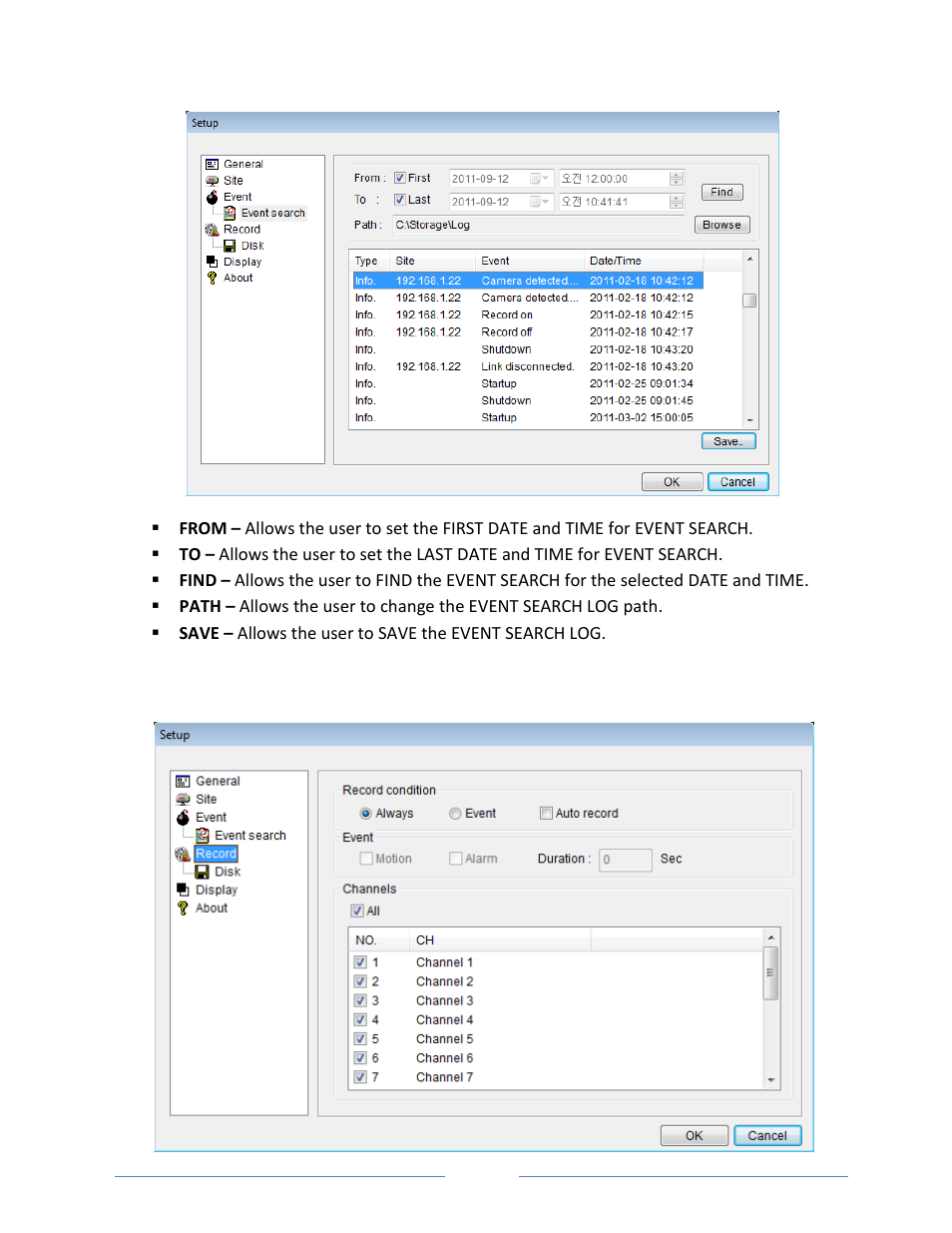 6-4. event search, 6-5. record | Vonnic VVRHD1620M 16CH HD-SDI 1080P High Resolution DVR (Hard Drive Not Included) User Manual | Page 77 / 96
