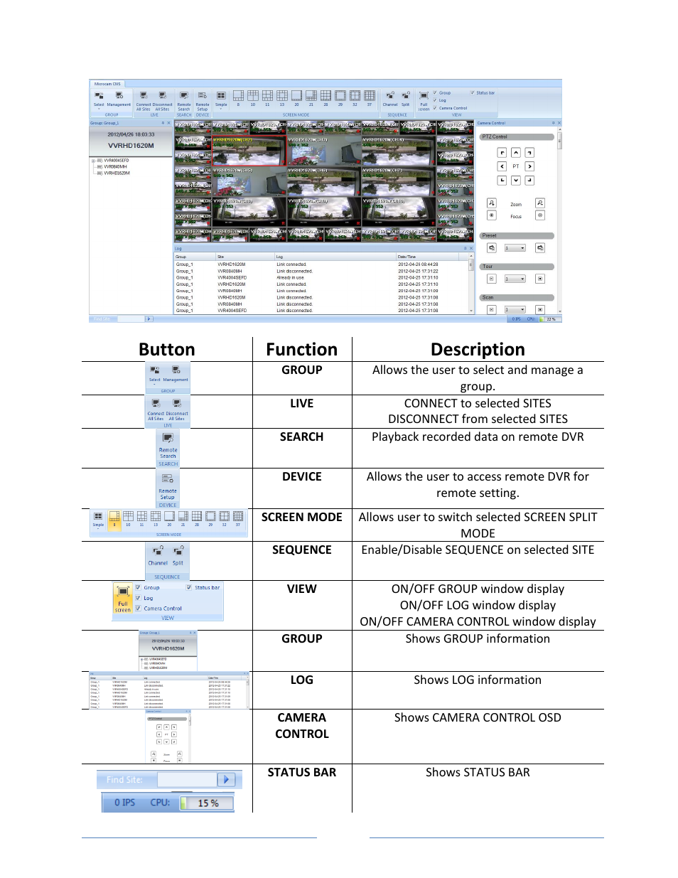 2. live mode, Button function description | Vonnic VVRHD1620M 16CH HD-SDI 1080P High Resolution DVR (Hard Drive Not Included) User Manual | Page 81 / 96