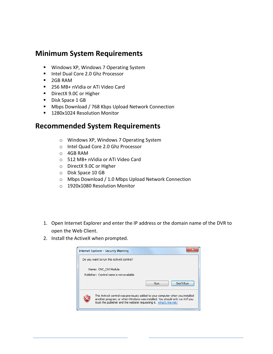 Web client, 1. pc system requirement, 2. installation | Minimum system requirements, Recommended system requirements | Vonnic VVRHD1620M 16CH HD-SDI 1080P High Resolution DVR (Hard Drive Not Included) User Manual | Page 86 / 96