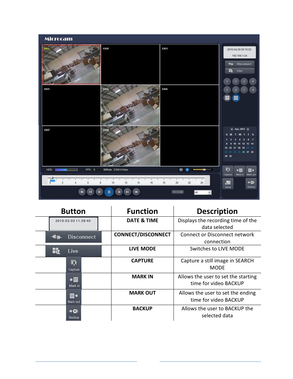 4. search mode, Button function description | Vonnic VVRHD1620M 16CH HD-SDI 1080P High Resolution DVR (Hard Drive Not Included) User Manual | Page 89 / 96