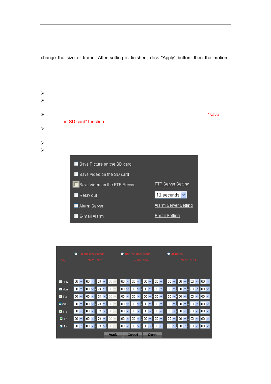 Alarm mode setting, Alarm time setting, 3 alarm mode setting | 4 alarm time setting | Vonnic C909IP H.264 Wireless 802.11b_g_n IP Network Camera User Manual | Page 21 / 31