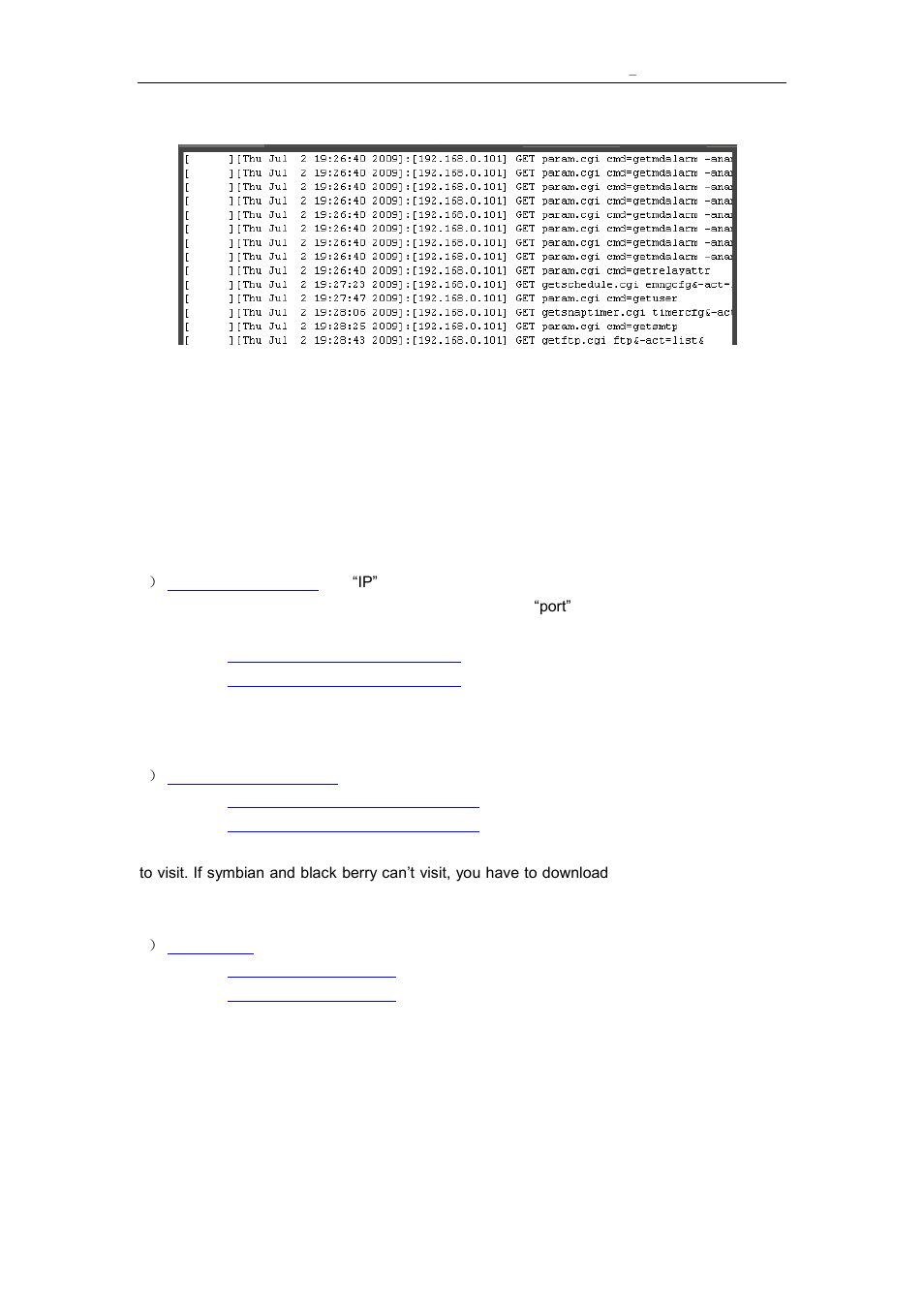 User browsing log checking, Advanced application, Obile phone | Rowsing, 8 advanced application, 1 mobile phone browsing, 5 user browsing log checking | Vonnic C909IP H.264 Wireless 802.11b_g_n IP Network Camera User Manual | Page 27 / 31