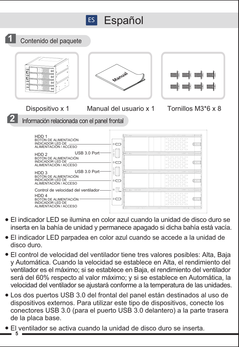 Español | ICY DOCK FlexCage MB974SP-2B User Manual | Page 5 / 8