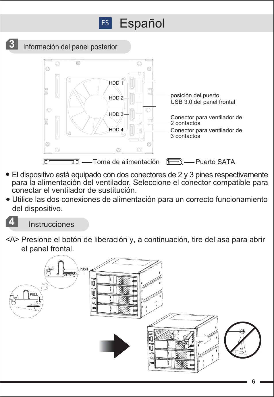 Español | ICY DOCK FlexCage MB974SP-2B User Manual | Page 6 / 8