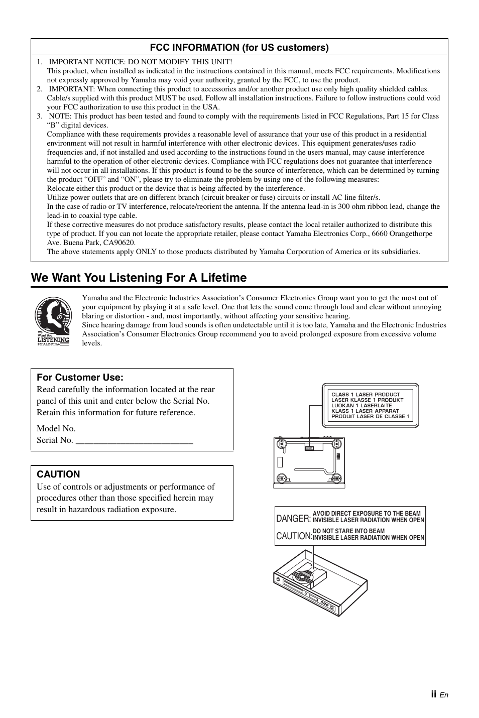We want you listening for a lifetime | Yamaha DV-S6165 User Manual | Page 3 / 53