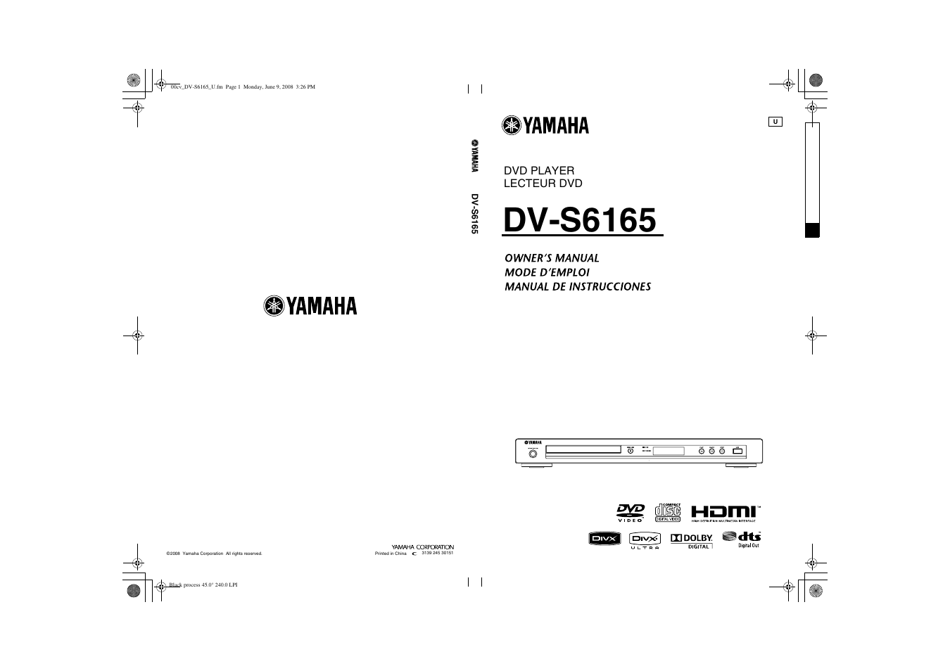 Dv-s6165, Dvd player lecteur dvd | Yamaha DV-S6165 User Manual | Page 53 / 53