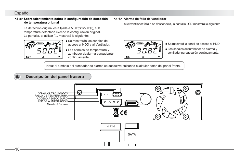 Español descripción del panel trasera | ICY DOCK MB672SKGF-BB User Manual | Page 11 / 20