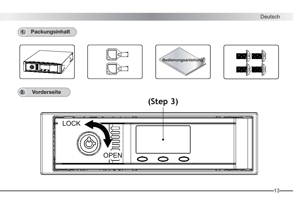 Step 3), Open lock | ICY DOCK MB672SKGF-BB User Manual | Page 14 / 20