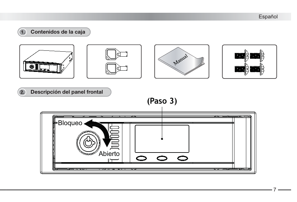 Paso 3), Abierto bloqueo | ICY DOCK MB672SKGF-BB User Manual | Page 8 / 20