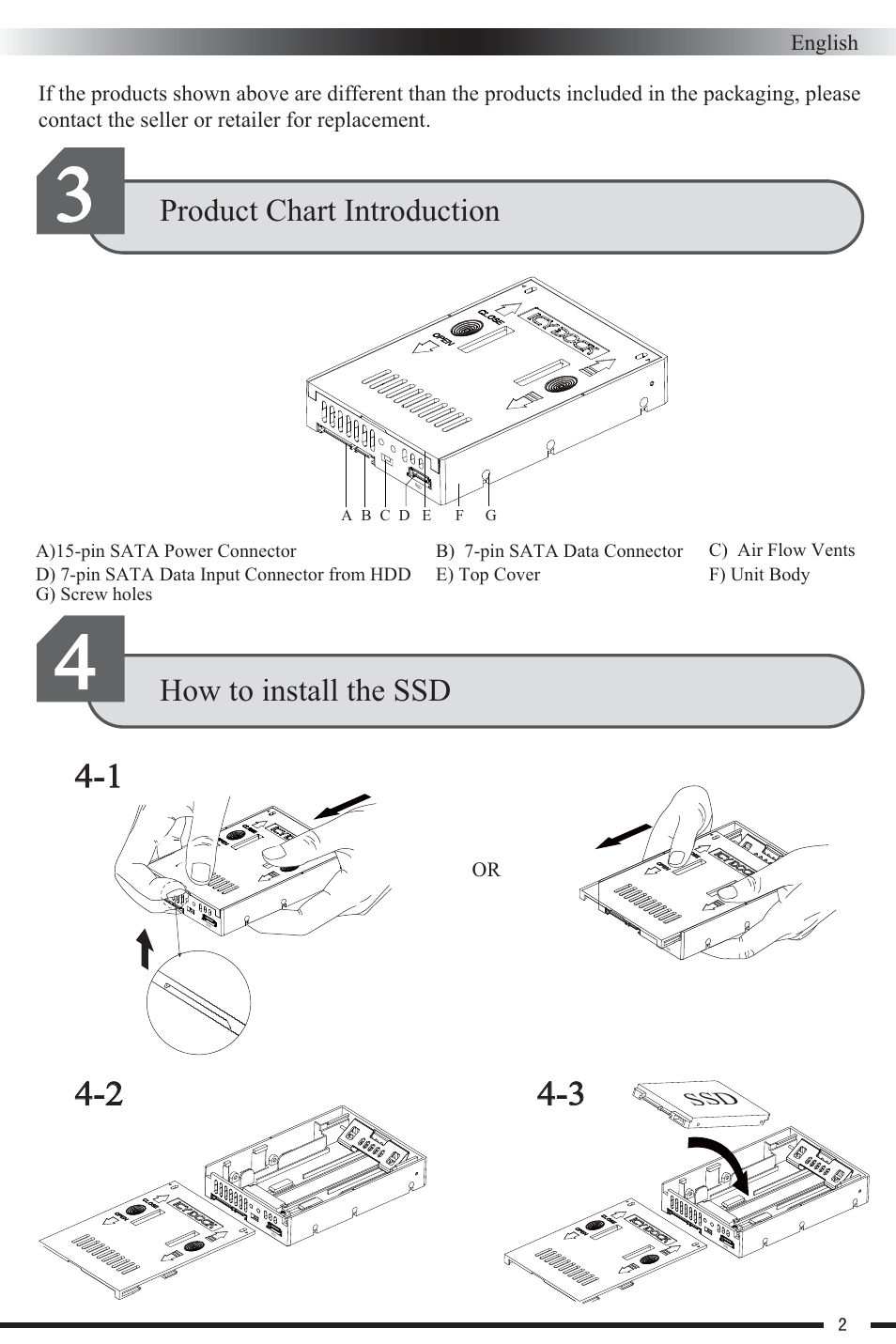 How to install the ssd, Product chart introduction | ICY DOCK MB882HX-1SB User Manual | Page 3 / 9