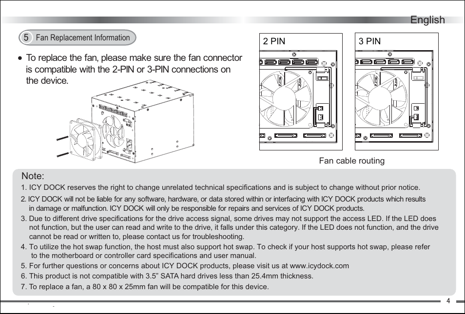 English | ICY DOCK FlexCage MB975SP-B User Manual | Page 5 / 10