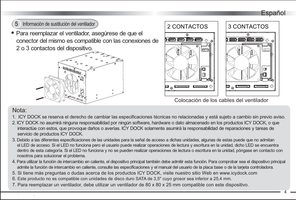 Español | ICY DOCK FlexCage MB975SP-B User Manual | Page 9 / 10