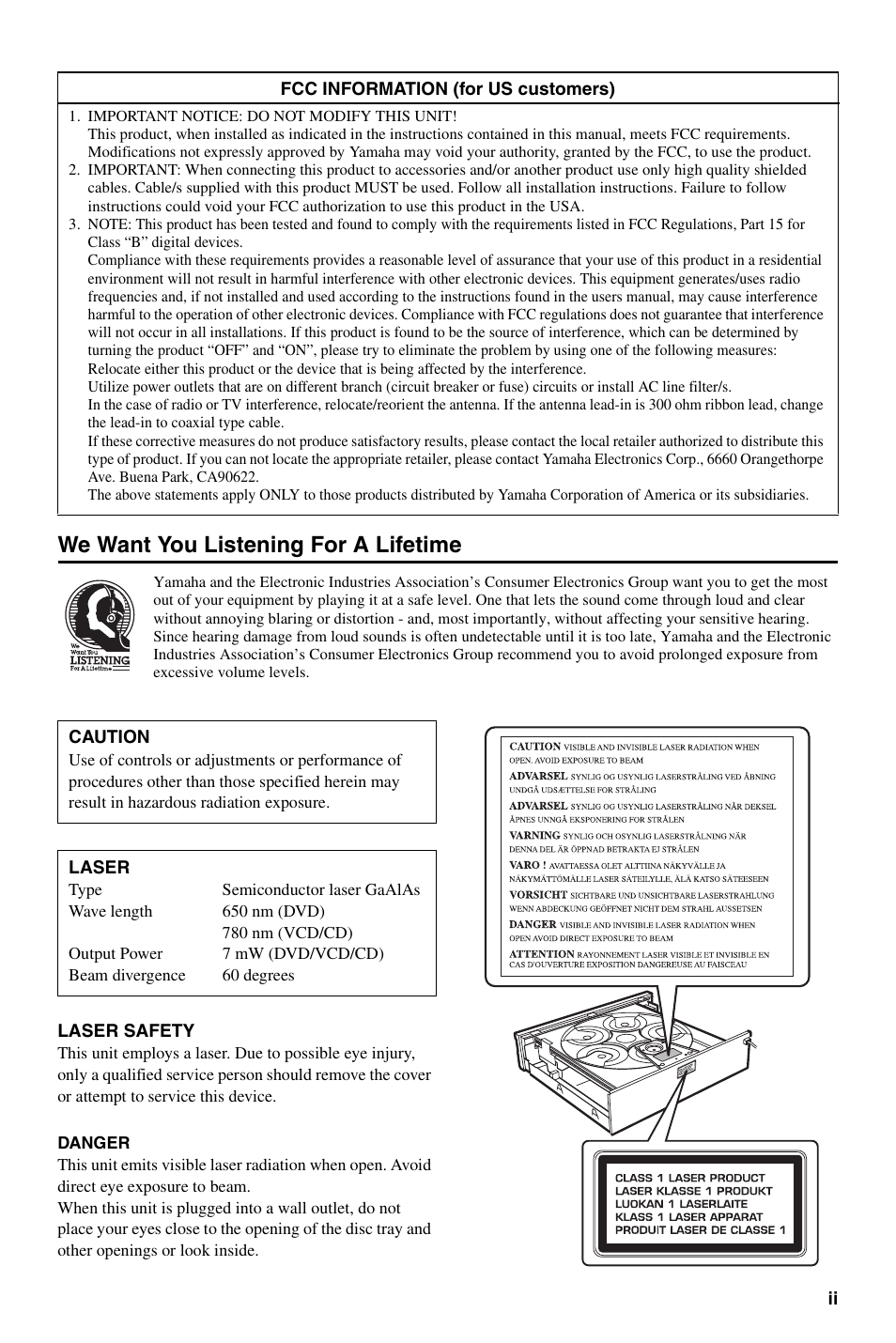 We want you listening for a lifetime | Yamaha DVD-C961 User Manual | Page 3 / 51